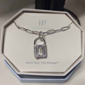 Elegant Silver Necklace with Crystal Lock Pendant